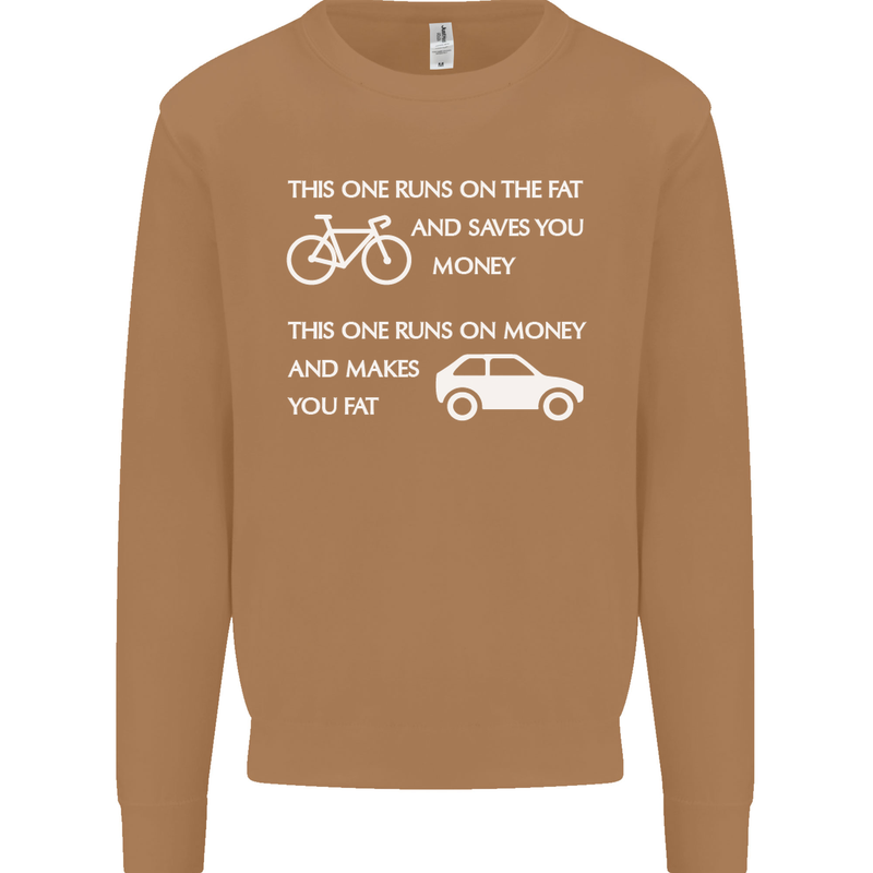 Cycling v's Cars Cyclist Environment Funny Mens Sweatshirt Jumper Caramel Latte