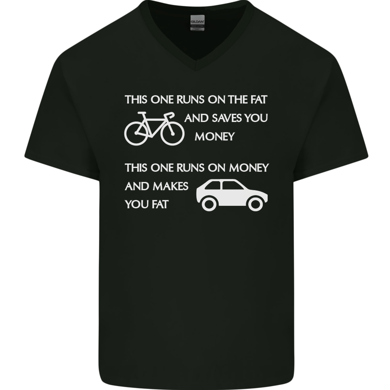 Cycling v's Cars Cyclist Environment Funny Mens V-Neck Cotton T-Shirt Black