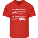 Cycling v's Cars Cyclist Environment Funny Mens V-Neck Cotton T-Shirt Red