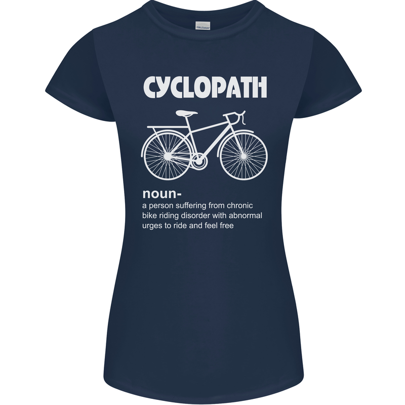 Cyclopath Funny Cycling Bicycle Cyclist Womens Petite Cut T-Shirt Navy Blue