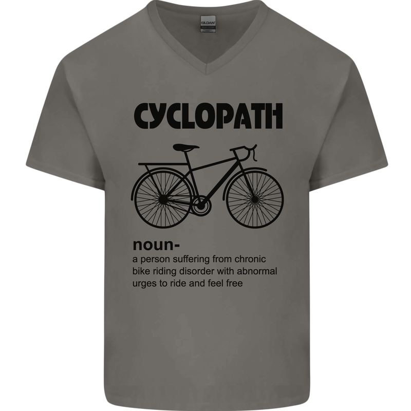 Cyclopath Funny Cycling Cyclist Bicycle Mens V-Neck Cotton T-Shirt Charcoal