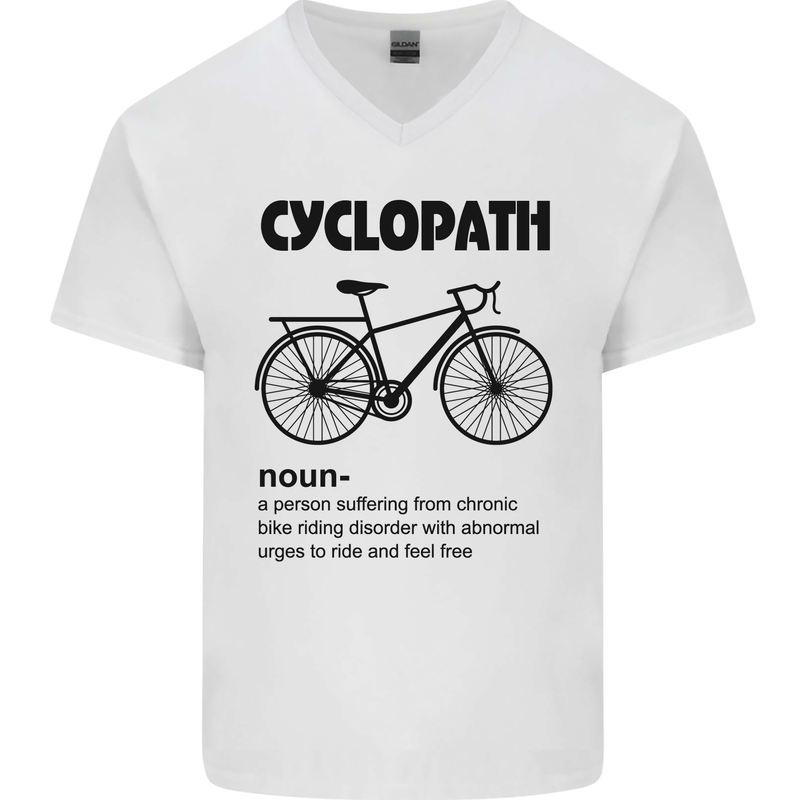 Cyclopath Funny Cycling Cyclist Bicycle Mens V-Neck Cotton T-Shirt White