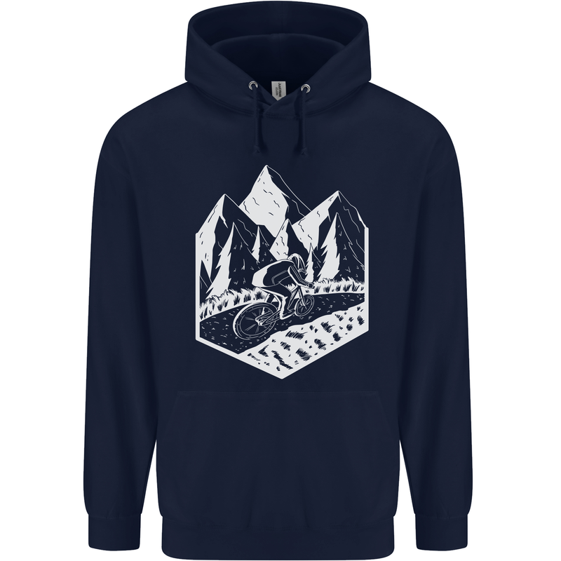 DH Downhill Mountain Biking Cycling Bicycle Childrens Kids Hoodie Navy Blue