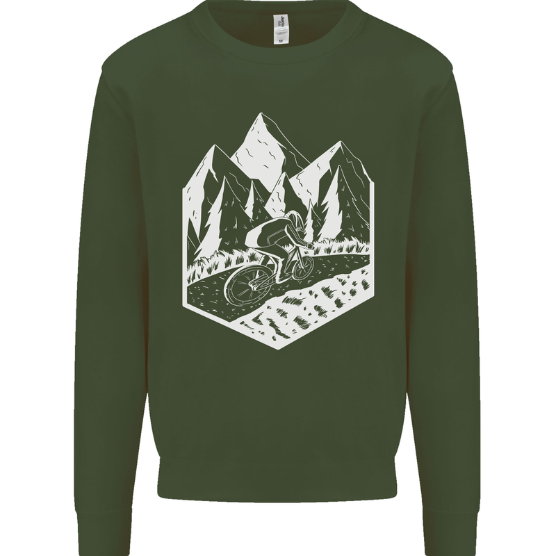 DH Downhill Mountain Biking Cycling Bicycle Mens Sweatshirt Jumper Forest Green