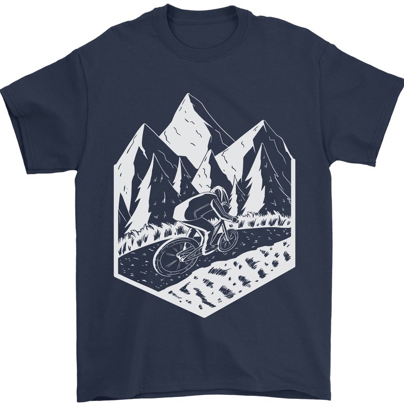 DH Downhill Mountain Biking Cycling Bicycle Mens T-Shirt 100% Cotton Navy Blue