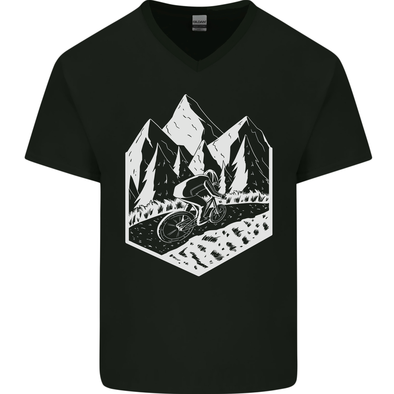 DH Downhill Mountain Biking Cycling Bicycle Mens V-Neck Cotton T-Shirt Black