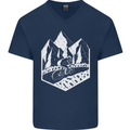 DH Downhill Mountain Biking Cycling Bicycle Mens V-Neck Cotton T-Shirt Navy Blue