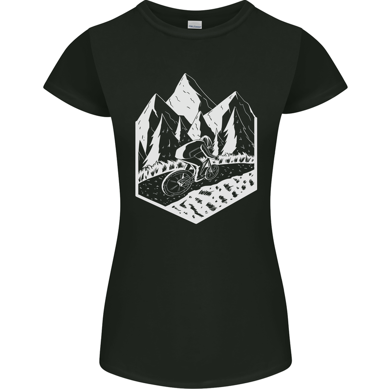 DH Downhill Mountain Biking Cycling Bicycle Womens Petite Cut T-Shirt Black