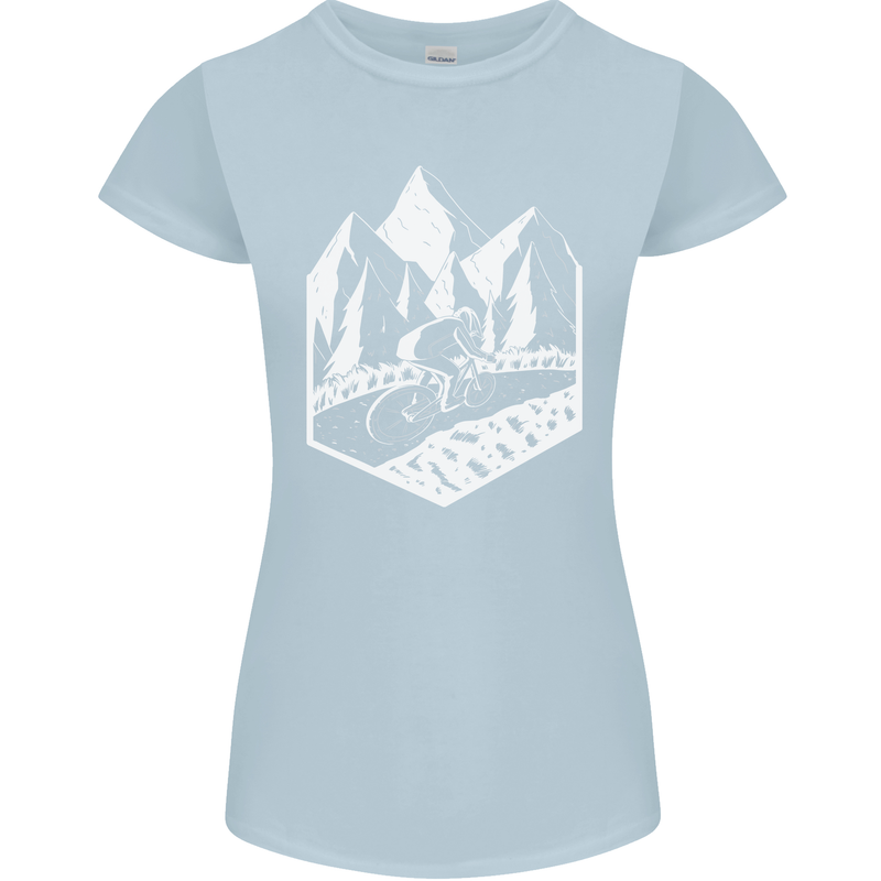 DH Downhill Mountain Biking Cycling Bicycle Womens Petite Cut T-Shirt Light Blue