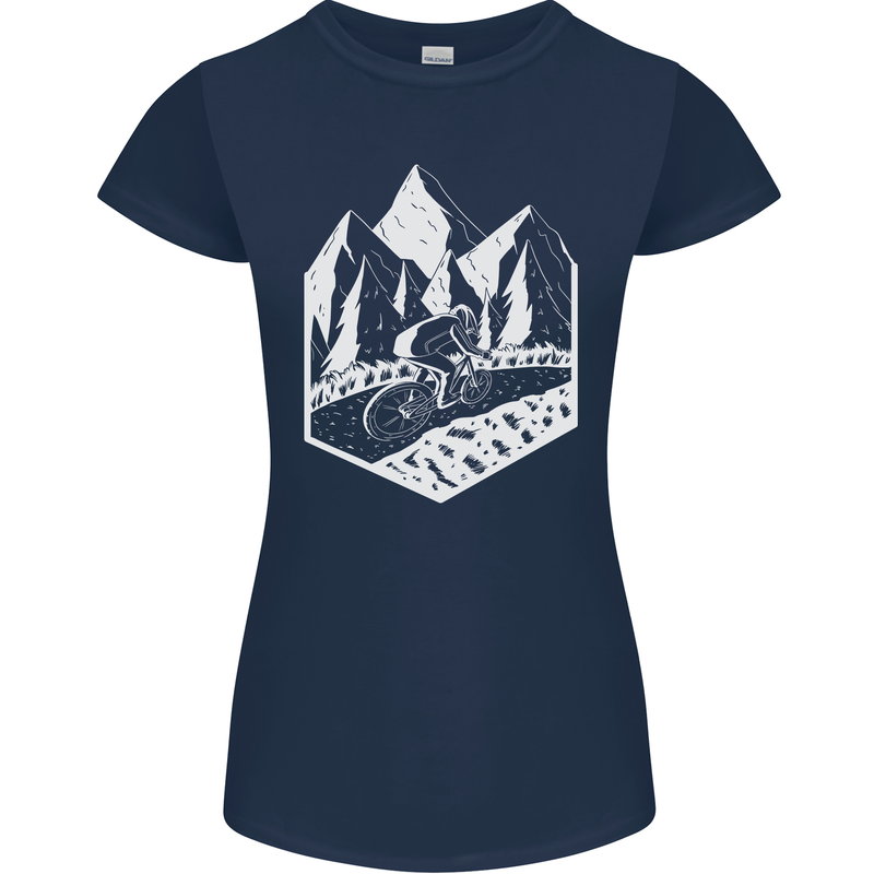 DH Downhill Mountain Biking Cycling Bicycle Womens Petite Cut T-Shirt Navy Blue