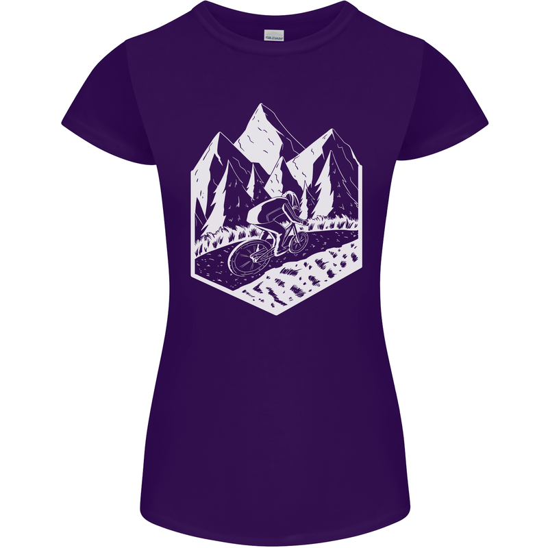 DH Downhill Mountain Biking Cycling Bicycle Womens Petite Cut T-Shirt Purple