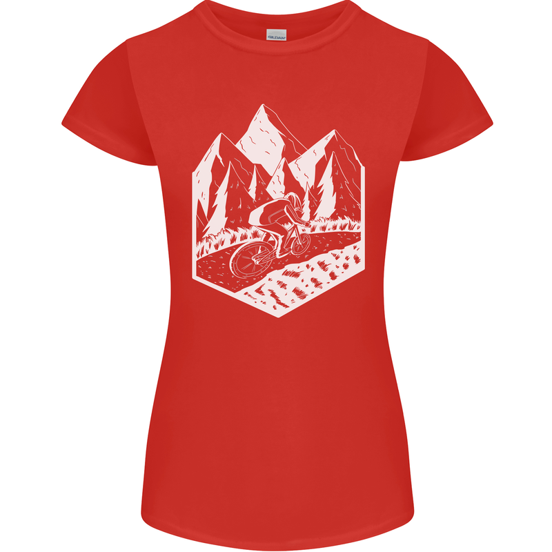 DH Downhill Mountain Biking Cycling Bicycle Womens Petite Cut T-Shirt Red