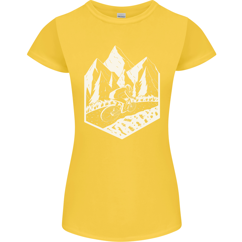 DH Downhill Mountain Biking Cycling Bicycle Womens Petite Cut T-Shirt Yellow