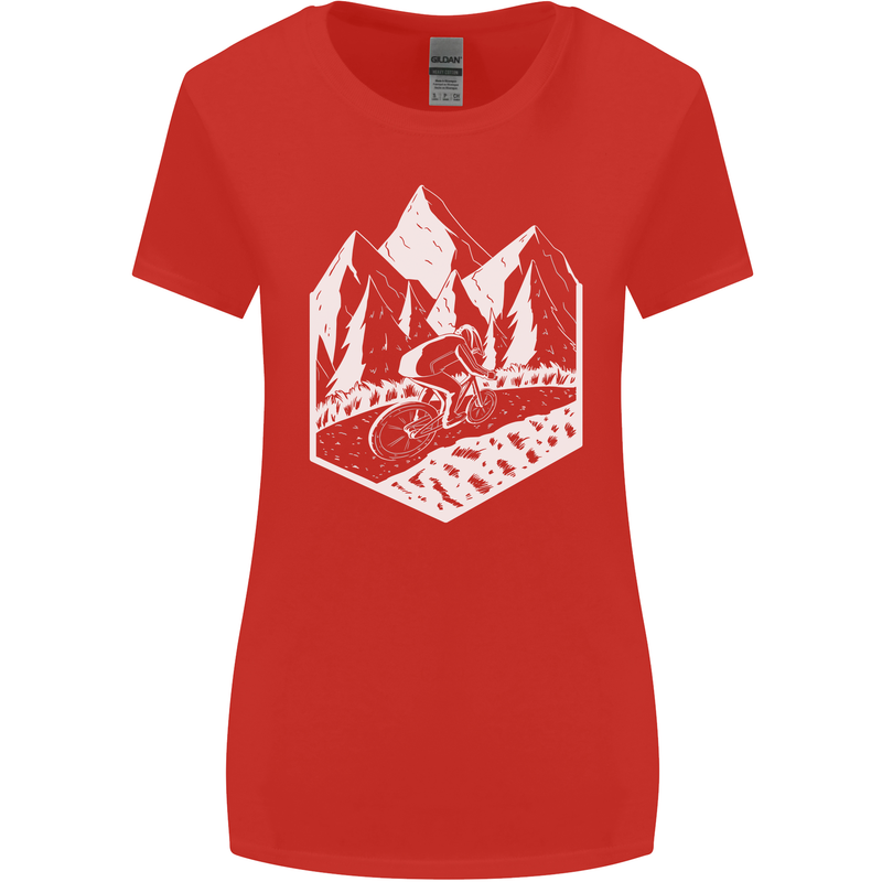 DH Downhill Mountain Biking Cycling Bicycle Womens Wider Cut T-Shirt Red