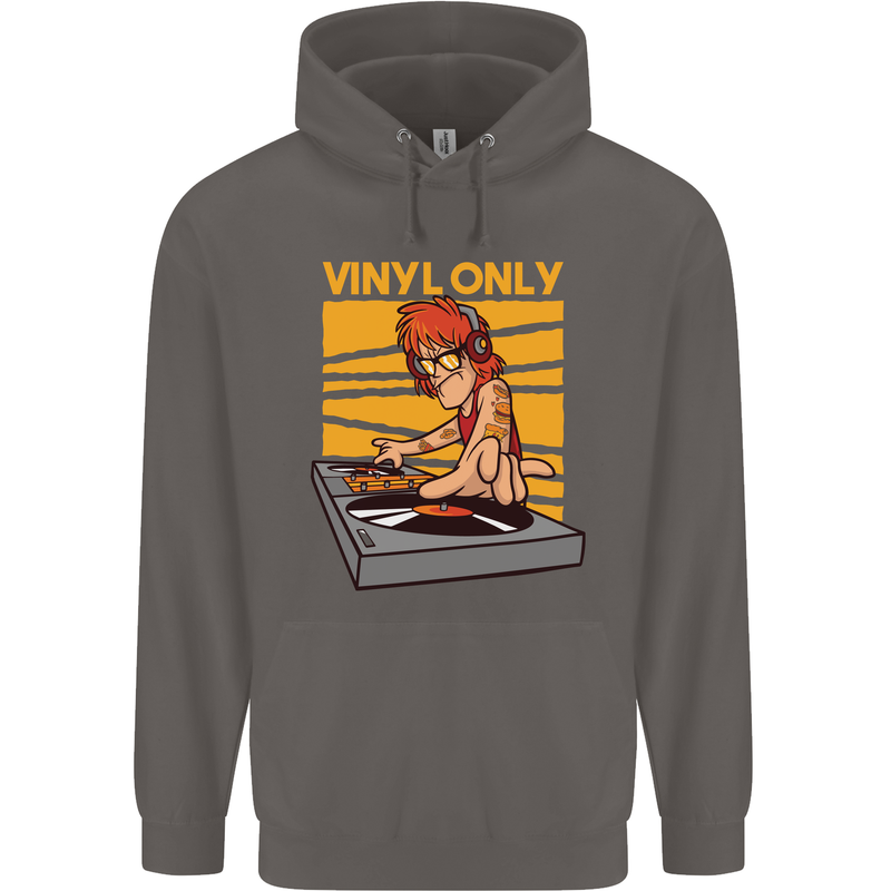 DJ Decks Vinyl Only Funny DJing Turntable Mens 80% Cotton Hoodie Charcoal