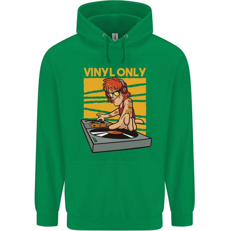 DJ Decks Vinyl Only Funny DJing Turntable Mens 80% Cotton Hoodie Irish Green