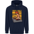 DJ Decks Vinyl Only Funny DJing Turntable Mens 80% Cotton Hoodie Navy Blue