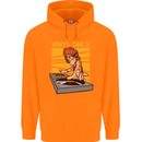 DJ Decks Vinyl Only Funny DJing Turntable Mens 80% Cotton Hoodie Orange