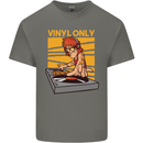DJ Decks Vinyl Only Funny DJing Turntable Mens Cotton T-Shirt Tee Top Charcoal