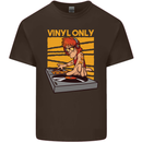 DJ Decks Vinyl Only Funny DJing Turntable Mens Cotton T-Shirt Tee Top Dark Chocolate
