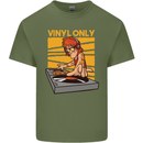 DJ Decks Vinyl Only Funny DJing Turntable Mens Cotton T-Shirt Tee Top Military Green