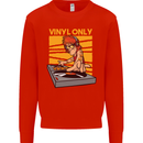 DJ Decks Vinyl Only Funny DJing Turntable Mens Sweatshirt Jumper Bright Red