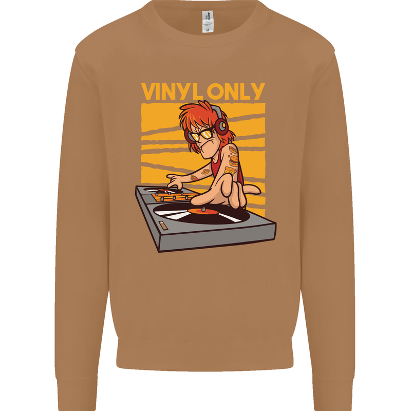 DJ Decks Vinyl Only Funny DJing Turntable Mens Sweatshirt Jumper Caramel Latte