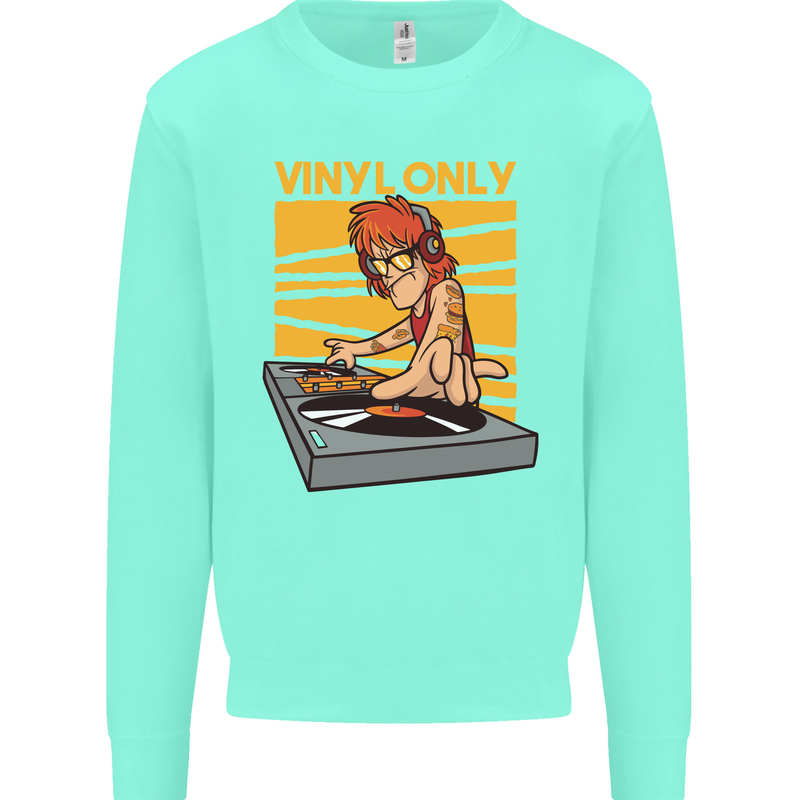 DJ Decks Vinyl Only Funny DJing Turntable Mens Sweatshirt Jumper Peppermint