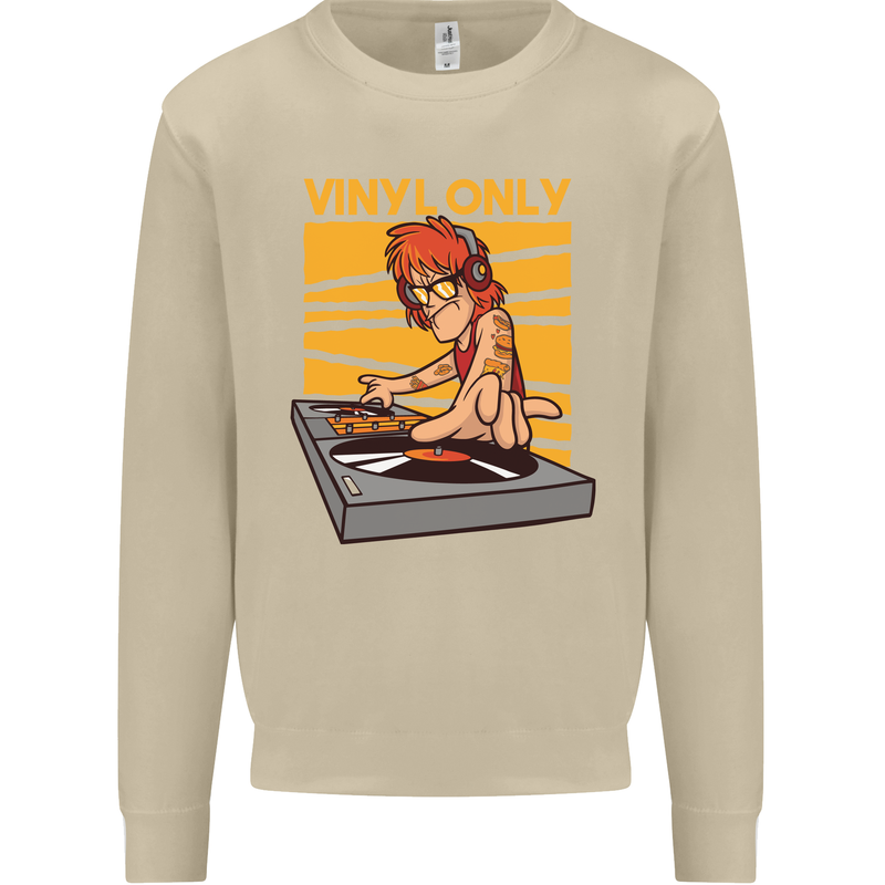 DJ Decks Vinyl Only Funny DJing Turntable Mens Sweatshirt Jumper Sand