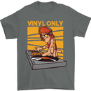 DJ Decks Vinyl Only Funny DJing Turntable Mens T-Shirt Cotton Gildan Charcoal