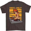 DJ Decks Vinyl Only Funny DJing Turntable Mens T-Shirt Cotton Gildan Dark Chocolate