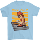 DJ Decks Vinyl Only Funny DJing Turntable Mens T-Shirt Cotton Gildan Light Blue