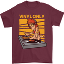 DJ Decks Vinyl Only Funny DJing Turntable Mens T-Shirt Cotton Gildan Maroon