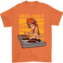 DJ Decks Vinyl Only Funny DJing Turntable Mens T-Shirt Cotton Gildan Orange