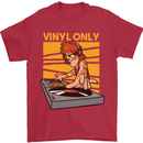 DJ Decks Vinyl Only Funny DJing Turntable Mens T-Shirt Cotton Gildan Red