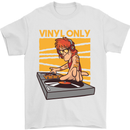 DJ Decks Vinyl Only Funny DJing Turntable Mens T-Shirt Cotton Gildan White