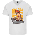DJ Decks Vinyl Only Funny DJing Turntable Mens V-Neck Cotton T-Shirt White