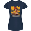 DJ Decks Vinyl Only Funny DJing Turntable Womens Petite Cut T-Shirt Navy Blue