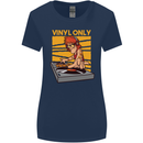 DJ Decks Vinyl Only Funny DJing Turntable Womens Wider Cut T-Shirt Navy Blue