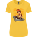 DJ Decks Vinyl Only Funny DJing Turntable Womens Wider Cut T-Shirt Yellow