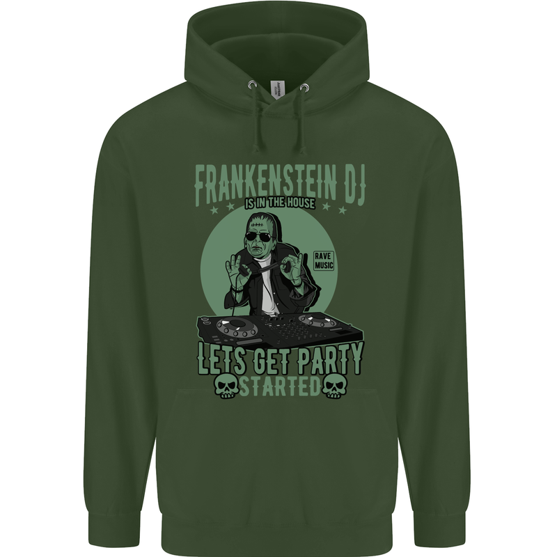 DJ Frankenstein Funny Music Vinyl Halloween Childrens Kids Hoodie Forest Green