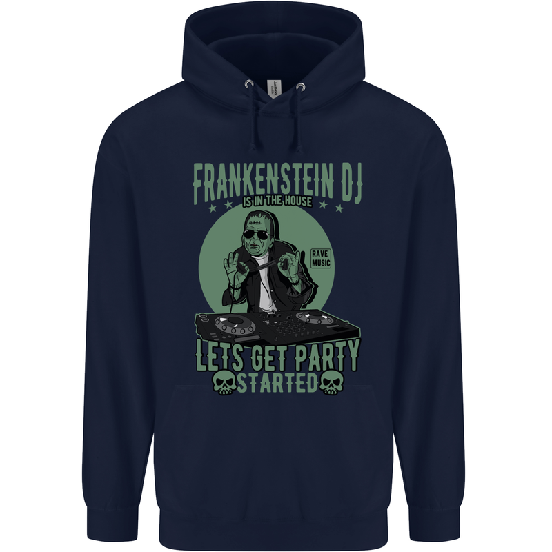 DJ Frankenstein Funny Music Vinyl Halloween Childrens Kids Hoodie Navy Blue