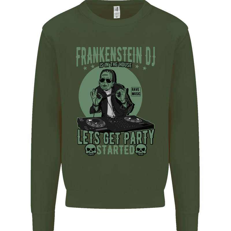 DJ Frankenstein Funny Music Vinyl Halloween Kids Sweatshirt Jumper Forest Green