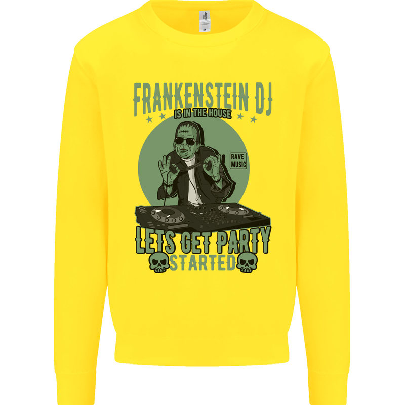 DJ Frankenstein Funny Music Vinyl Halloween Kids Sweatshirt Jumper Yellow