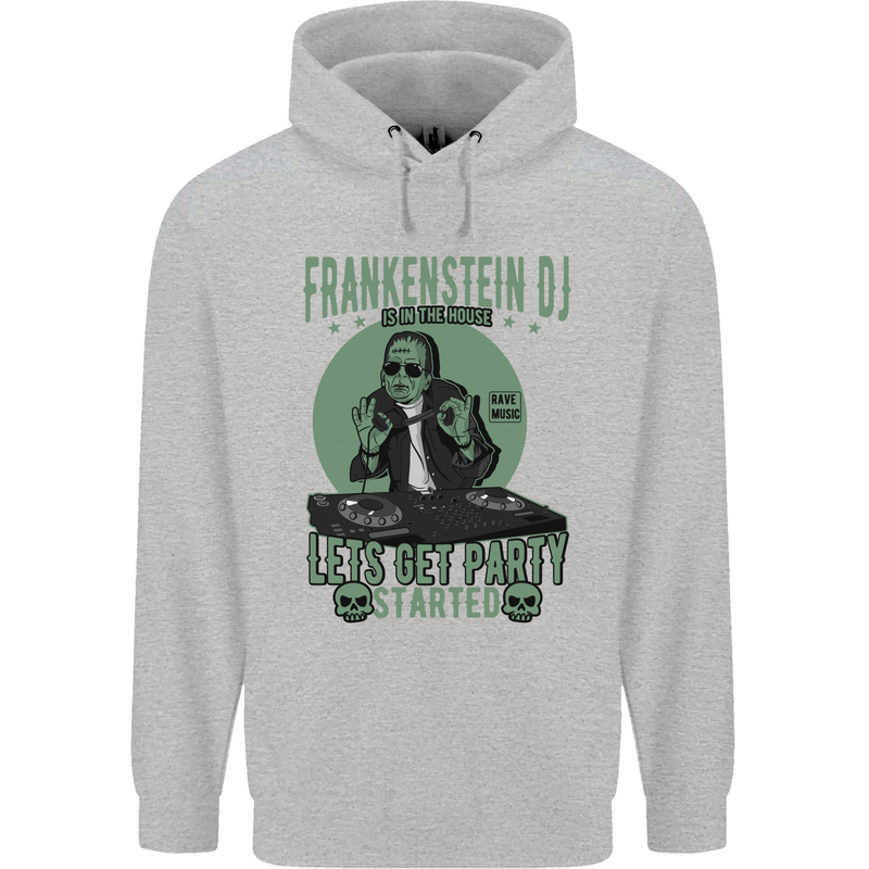 DJ Frankenstein Funny Music Vinyl Halloween Mens 80% Cotton Hoodie Sports Grey