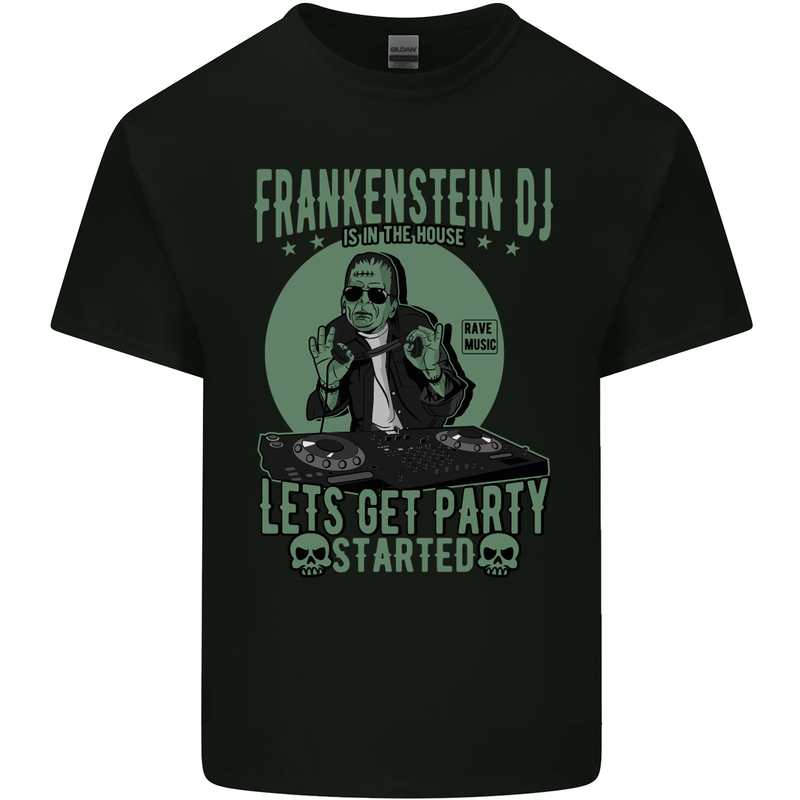 DJ Frankenstein Funny Music Vinyl Halloween Mens Cotton T-Shirt Tee Top Black