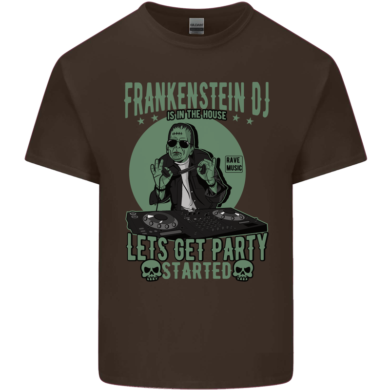 DJ Frankenstein Funny Music Vinyl Halloween Mens Cotton T-Shirt Tee Top Dark Chocolate