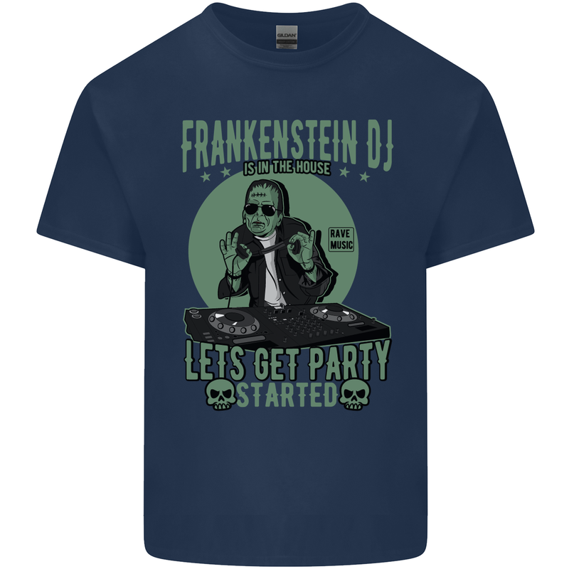 DJ Frankenstein Funny Music Vinyl Halloween Mens Cotton T-Shirt Tee Top Navy Blue