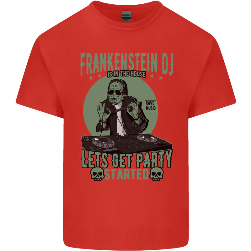 DJ Frankenstein Funny Music Vinyl Halloween Mens Cotton T-Shirt Tee Top Red