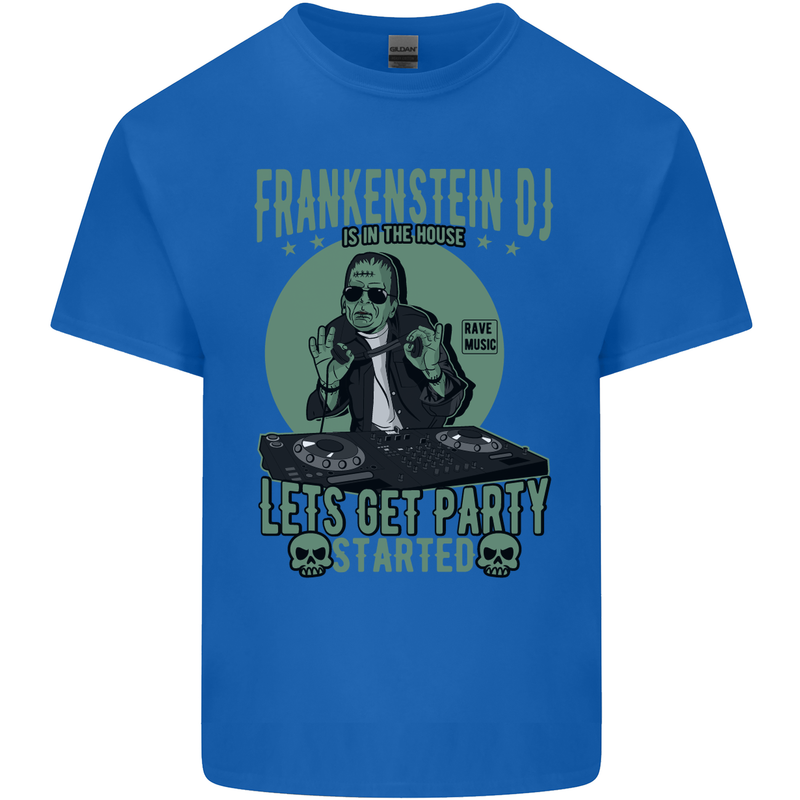 DJ Frankenstein Funny Music Vinyl Halloween Mens Cotton T-Shirt Tee Top Royal Blue